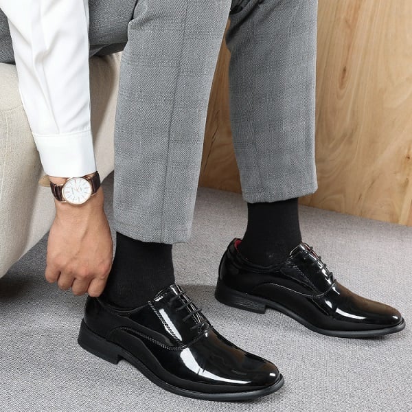 Classic Black Shoes and Grey Pants