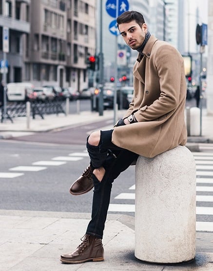 brown combat boots outfit men