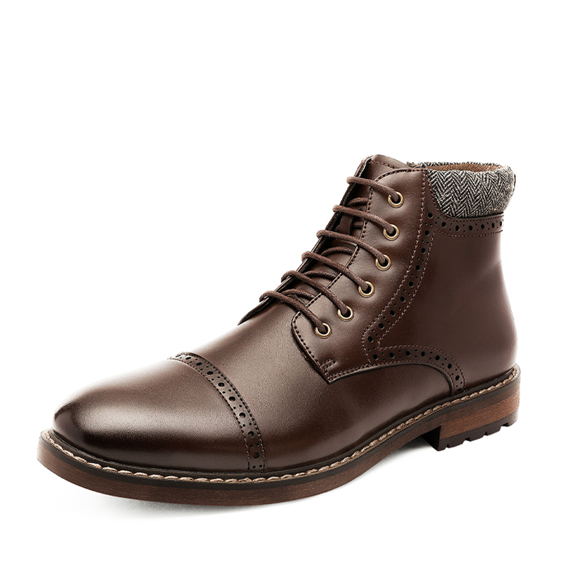 Men’s Brown Leather Ankle Boots— Squared Toe 10.5