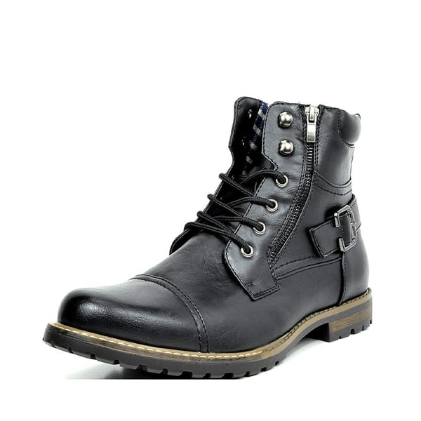 Men's Black & Brown Motorcycle Combat Boots-Bruno Marc