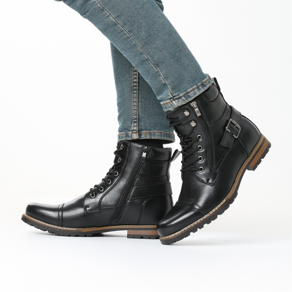 Men's Black & Brown Motorcycle Combat BootsBruno Marc